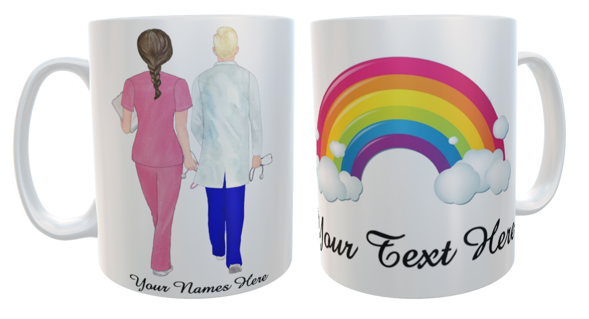 Male & Female Nurses Ceramic Custom Mug - Rainbow